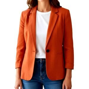 Cato M Women's Blazer Orange Suit Coat Misses Size 8 10 Jacket Medium